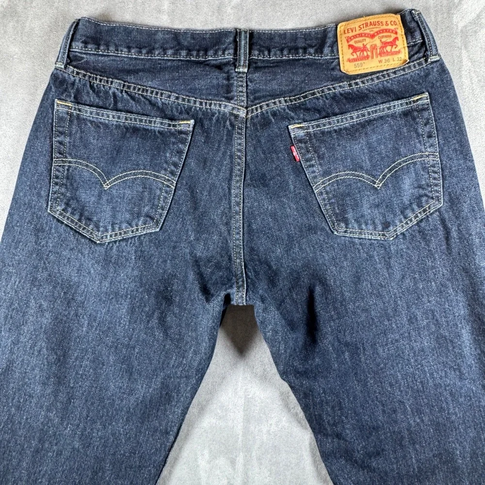Levis 559 Mens Relaxed Straight Leg Jeans 36x32 Dark Wash Blue Denim